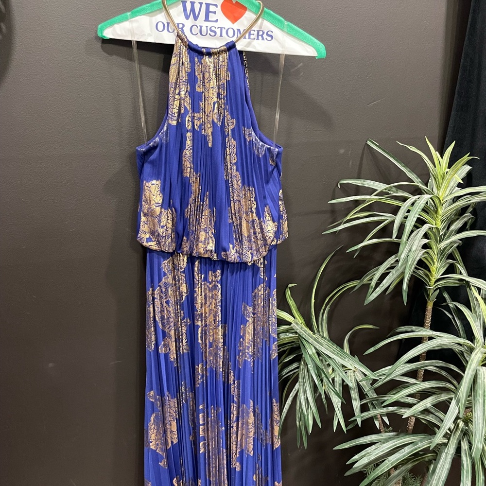MSK Retro Royal Blue and Gold Chain Detail Dress